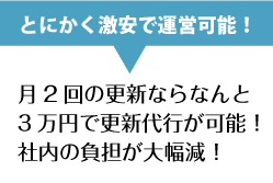 月2回の更新なら、なんと1万円で更新代行が可能！社内の負担が大幅減！